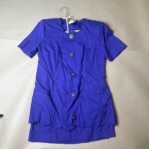 VTG Penbrooke Lane Skirt Set Purple Blazer & Skirt Sz 8 Floral Buttons 90s A1